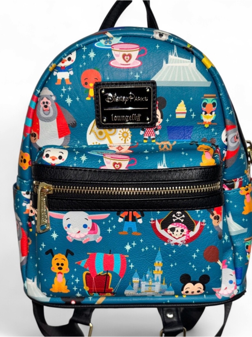 Disney Parks Loungefly Mini Backpack Teal Character Attractions Print